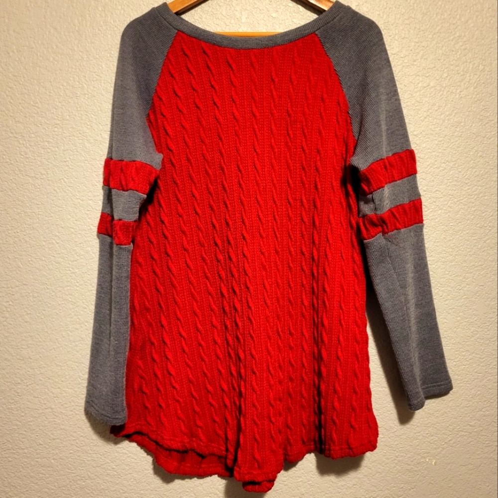 USED ROTITA Contrast Panel Twist Detail Sweater  Red and Gray,  large